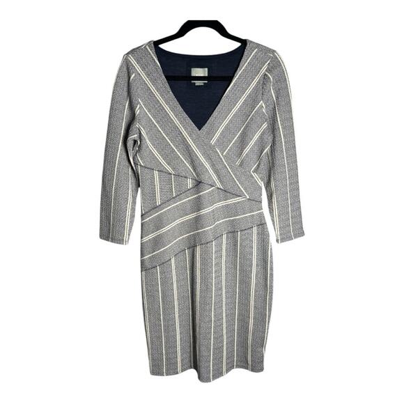 Maeve Navy Blue and White Textured Wrap Dress Size Medium - Picture 1 of 7